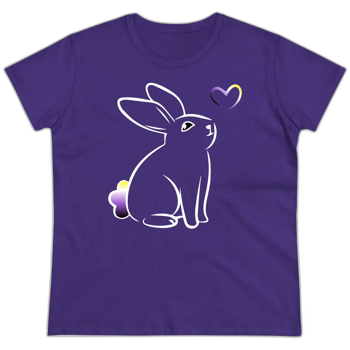 Rainbow Bunny Love Heart Ladies Tee in Purple