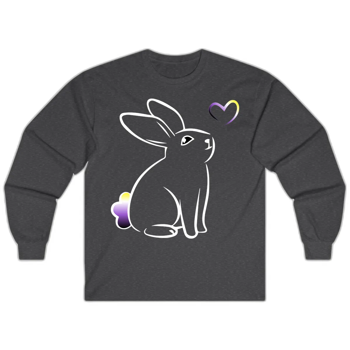 Rainbow Bunny Love Heart Long Sleeve in Dark Heather