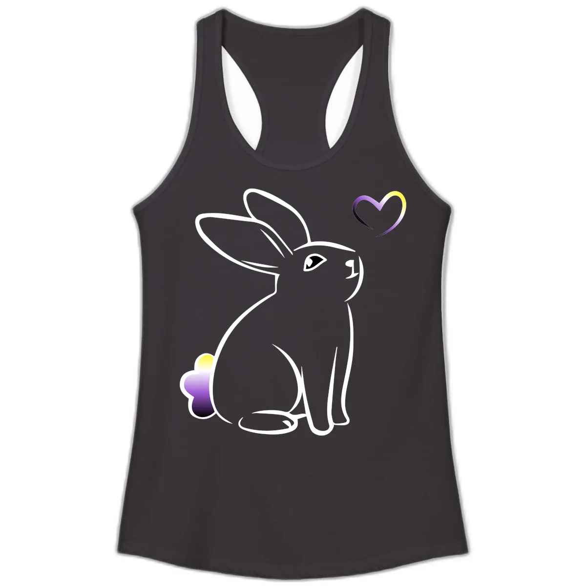 Rainbow Bunny Love Heart Ladies Tank in Black