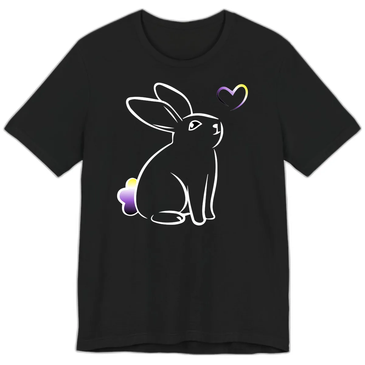 Rainbow Bunny Love Heart Premium T-Shirt in Black