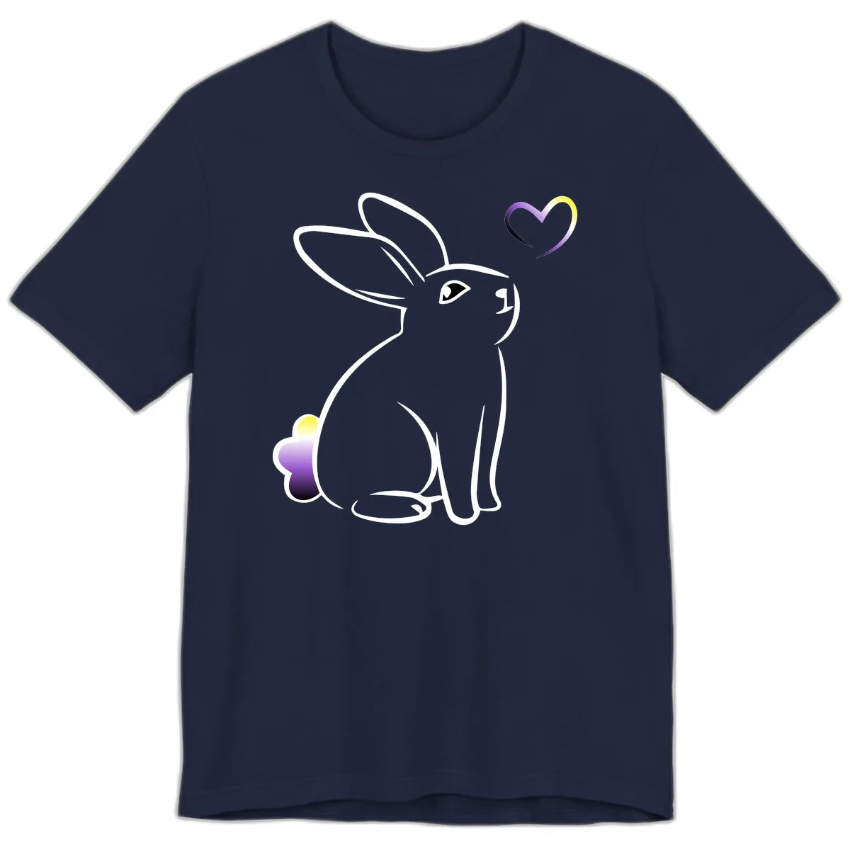 Rainbow Bunny Love Heart Premium T-Shirt in Navy