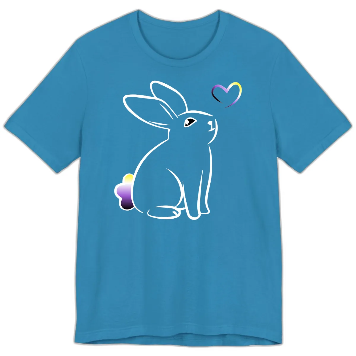 Rainbow Bunny Love Heart Premium T-Shirt in Aqua