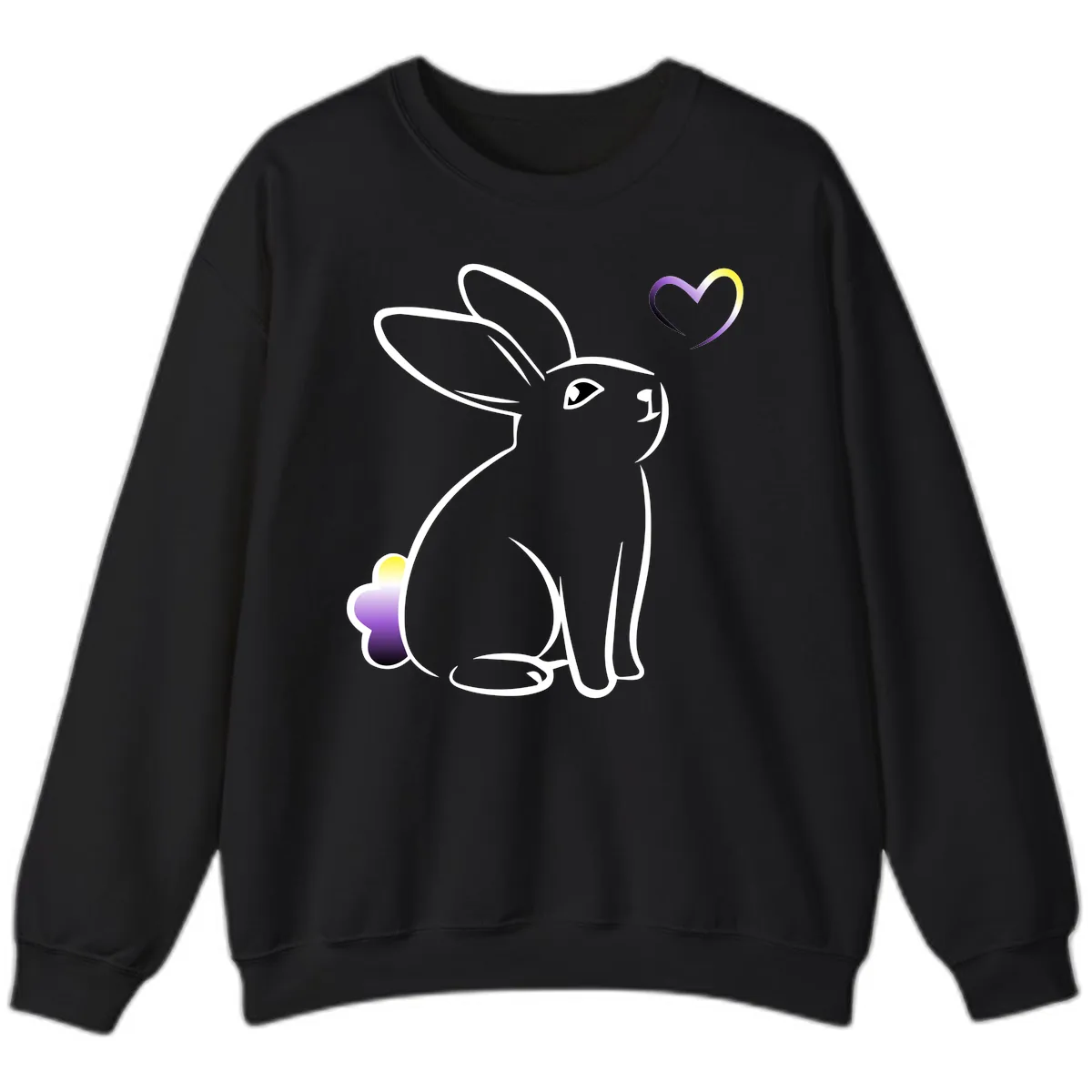Rainbow Bunny Love Heart Sweatshirt in Black