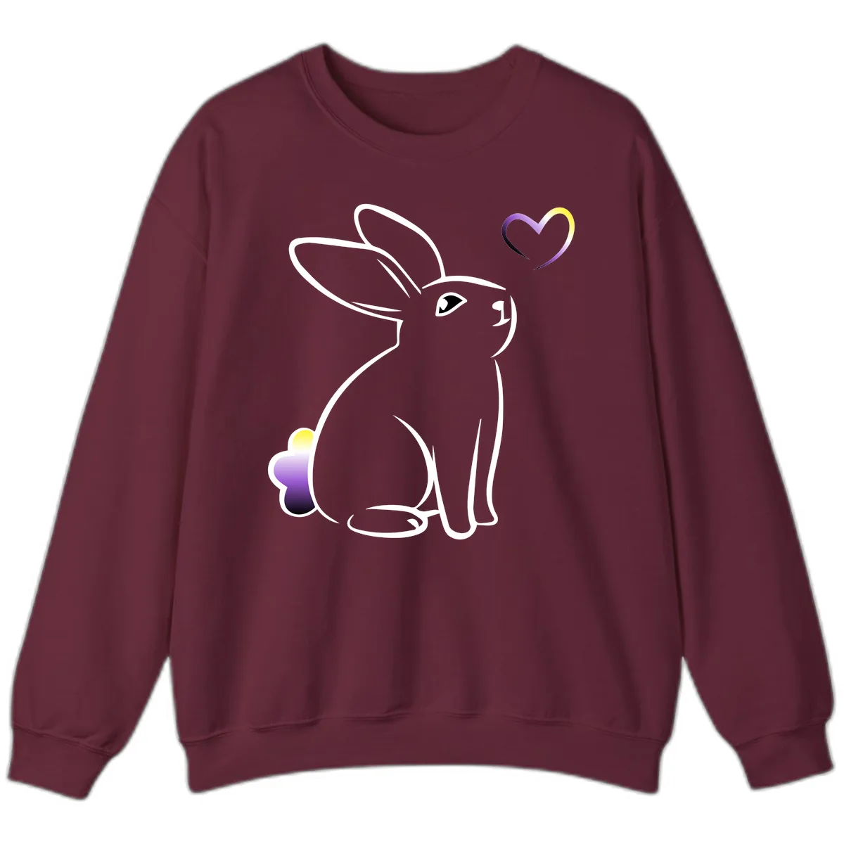 Rainbow Bunny Love Heart Sweatshirt in Maroon