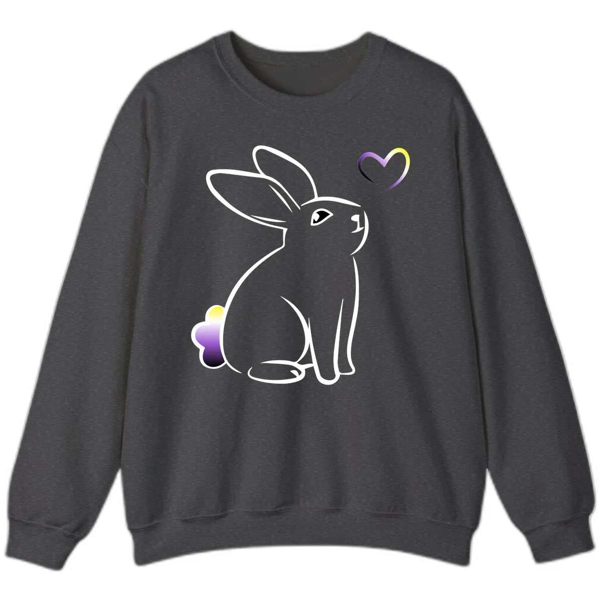 Rainbow Bunny Love Heart Sweatshirt in Dark Heather