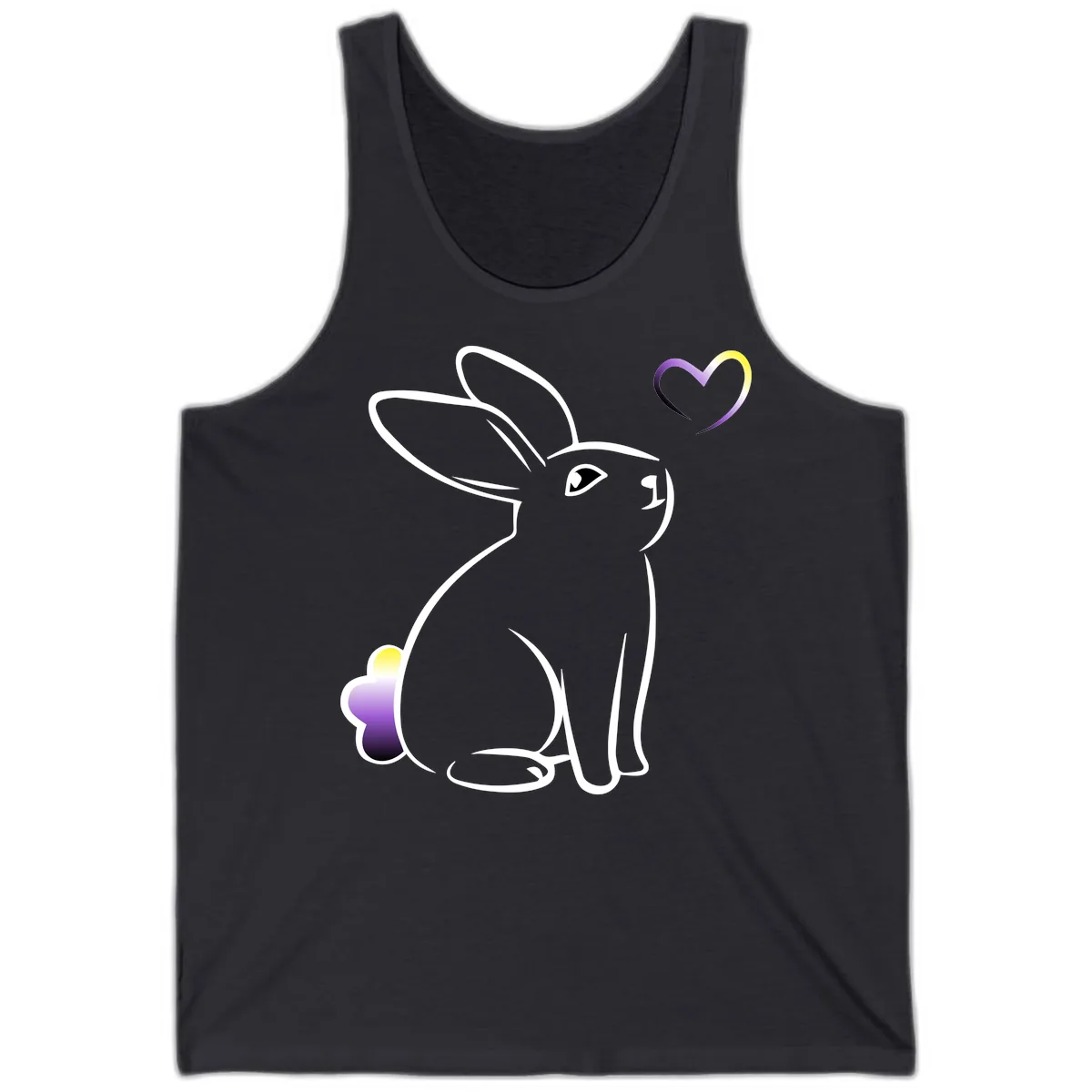 Rainbow Bunny Love Heart Tank in Dark Grey