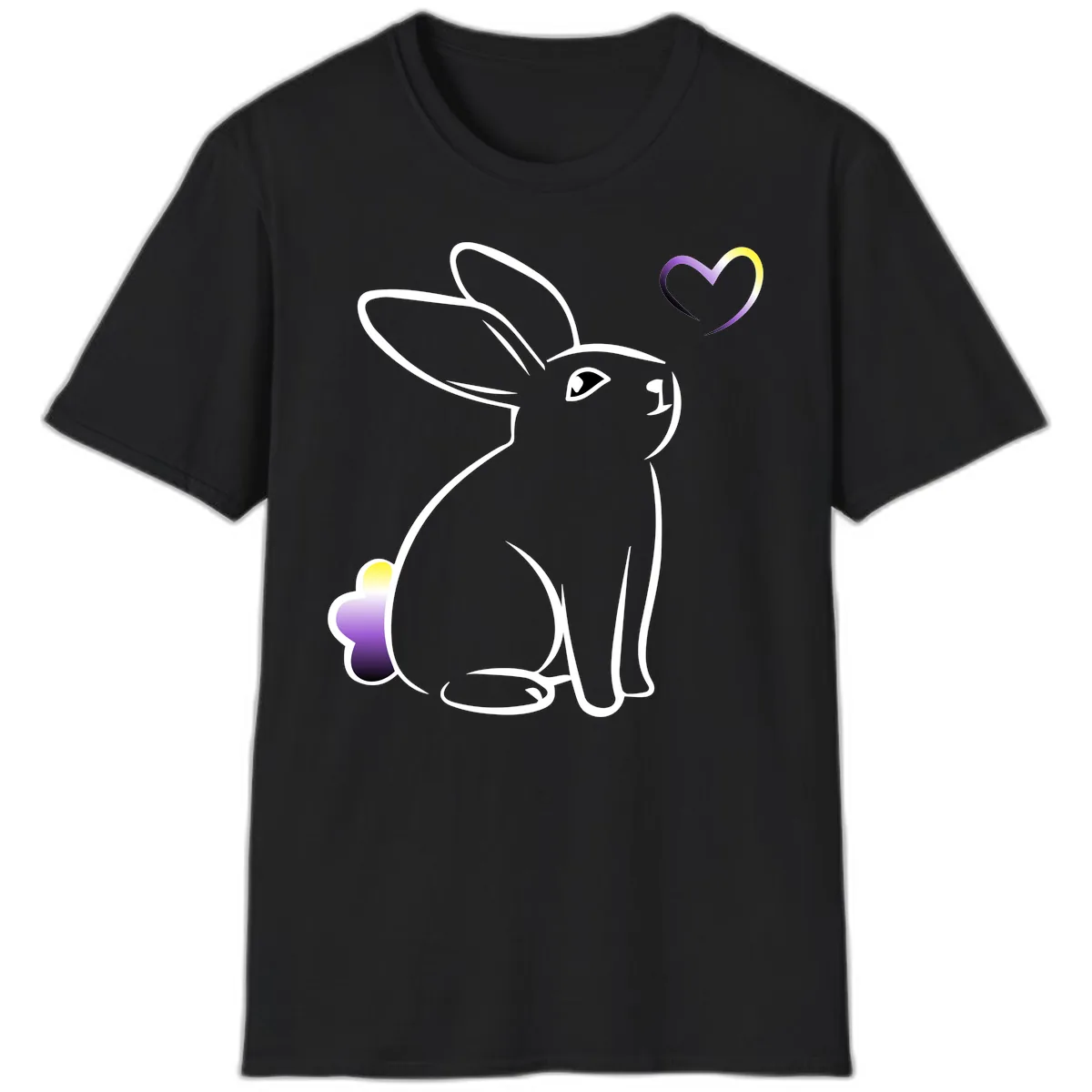Rainbow Bunny Love Heart T-Shirt in Black