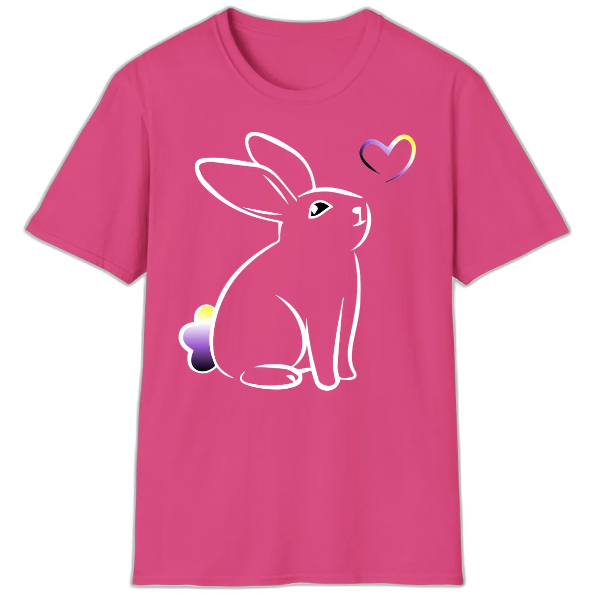 Rainbow Bunny Love Heart T-Shirt in Heliconia