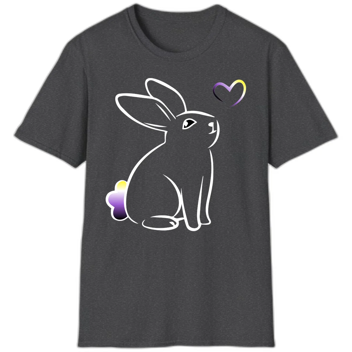Rainbow Bunny Love Heart T-Shirt in Dark Heather