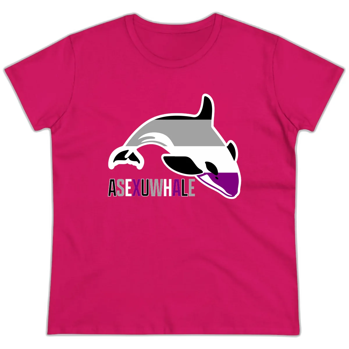 Asexual Whale Pride Ladies Tee in Heliconia