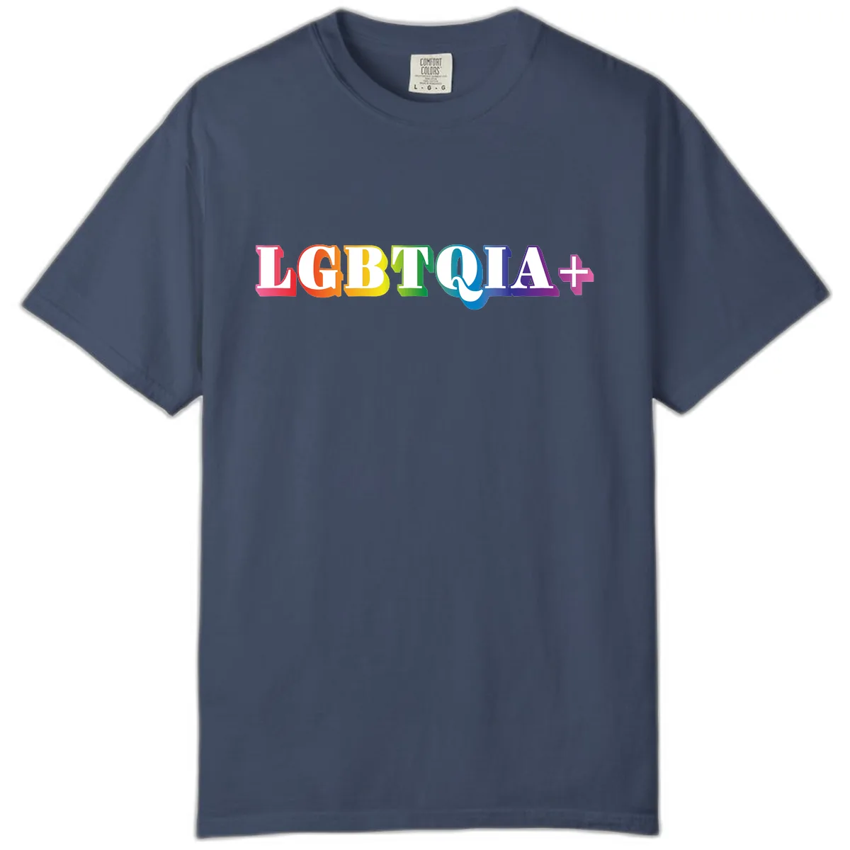 LGBTQIA Plus Pride Rainbow Text Comfort Color in Midnight