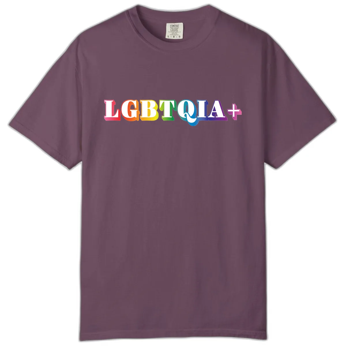 LGBTQIA Plus Pride Rainbow Text Comfort Color in Berry