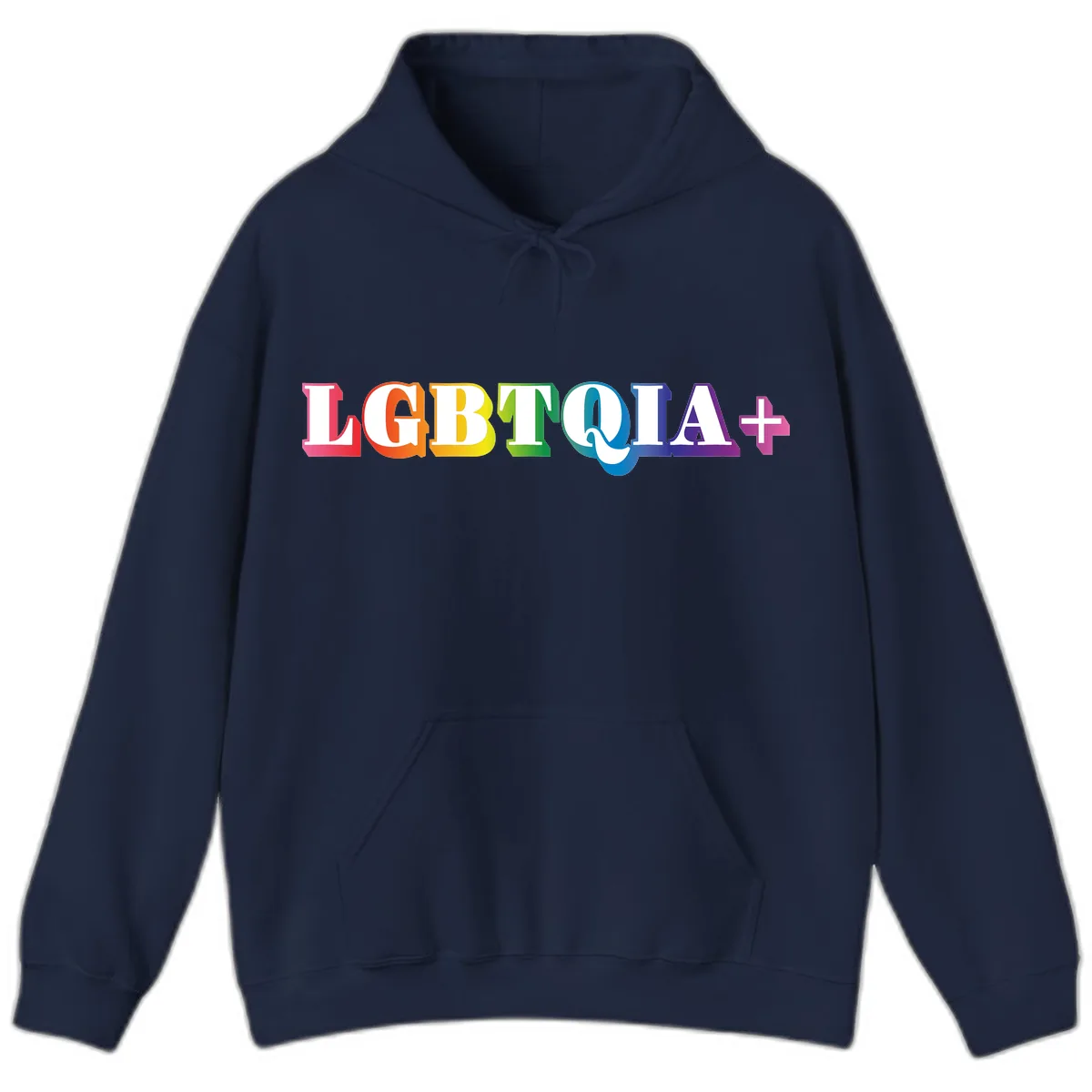 LGBTQIA Plus Pride Rainbow Text Hoodie in Navy