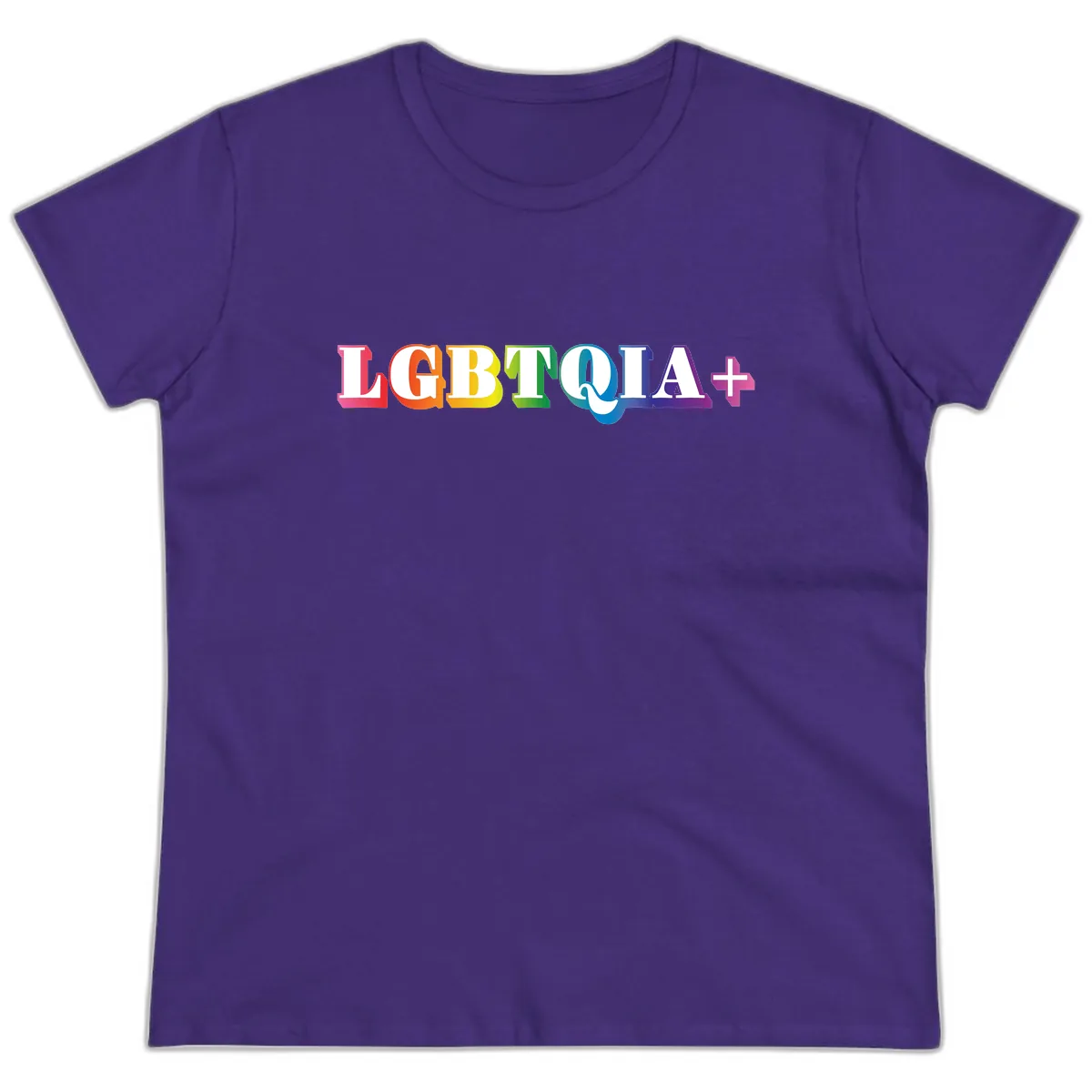 LGBTQIA Plus Pride Rainbow Text Ladies Tee in Purple