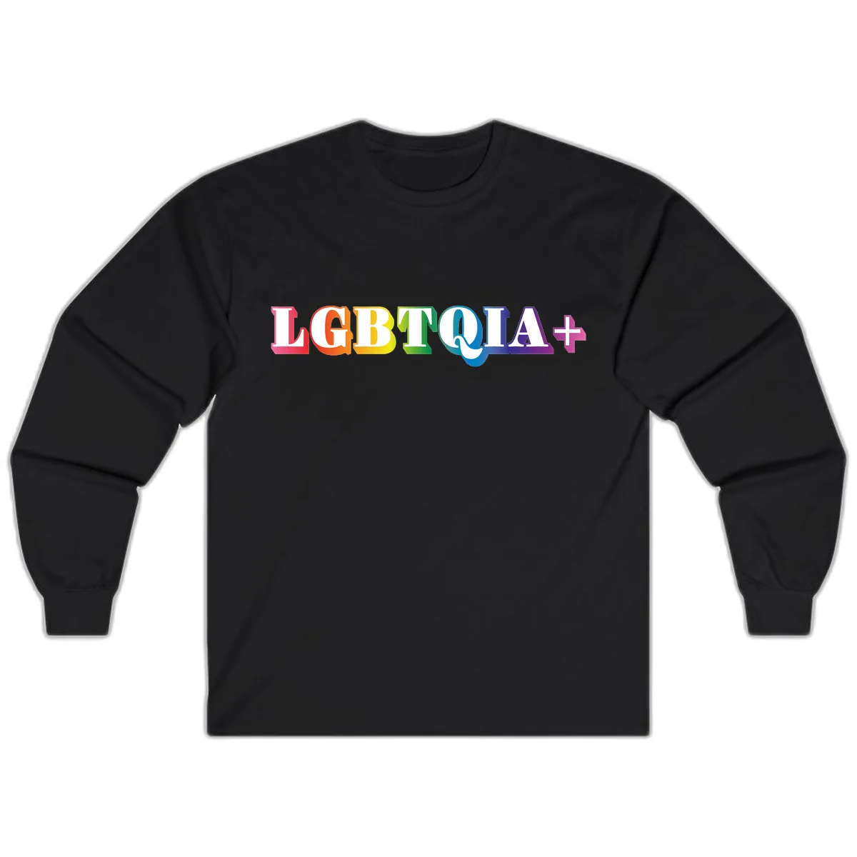LGBTQIA Plus Pride Rainbow Text Long Sleeve in Black