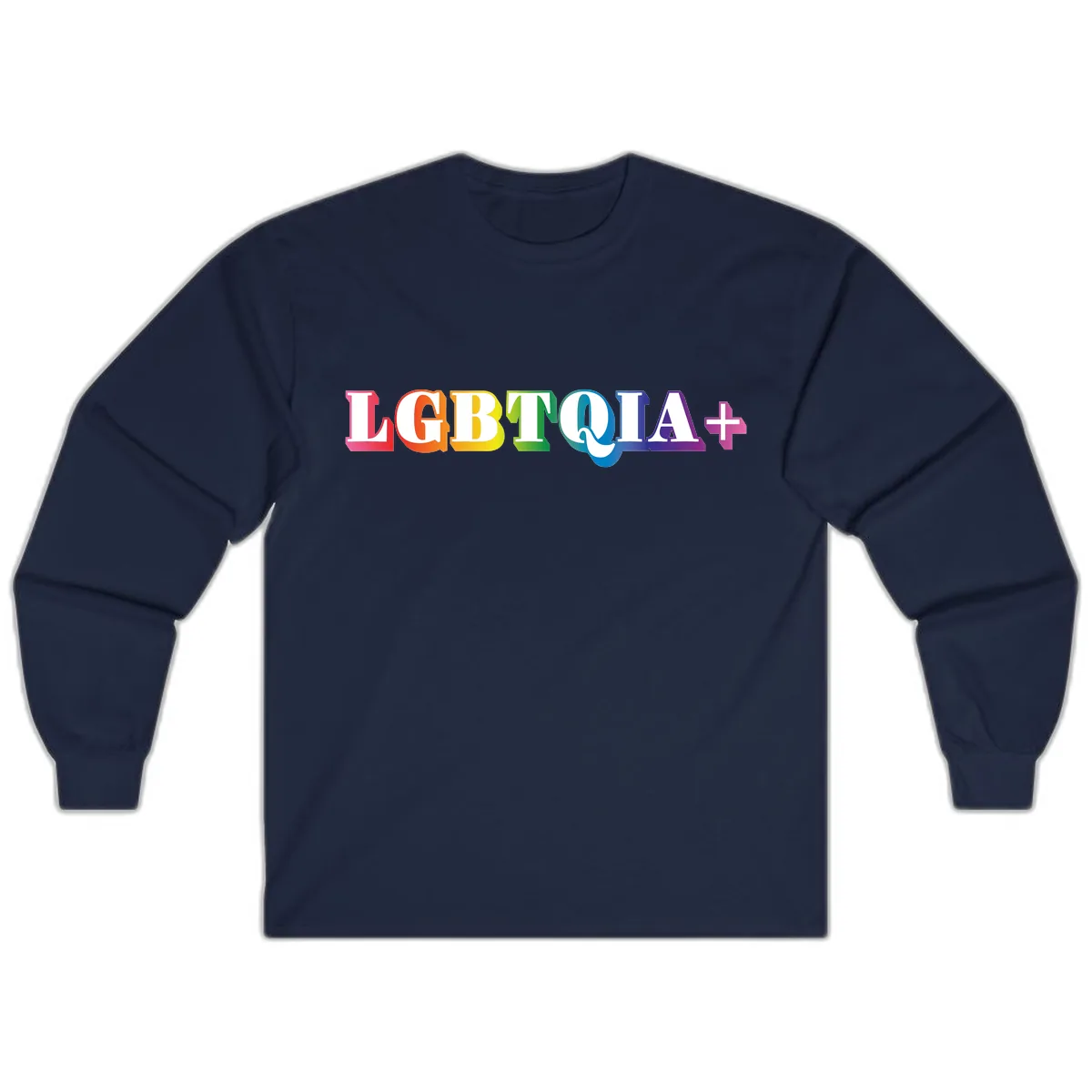 LGBTQIA Plus Pride Rainbow Text Long Sleeve in Navy