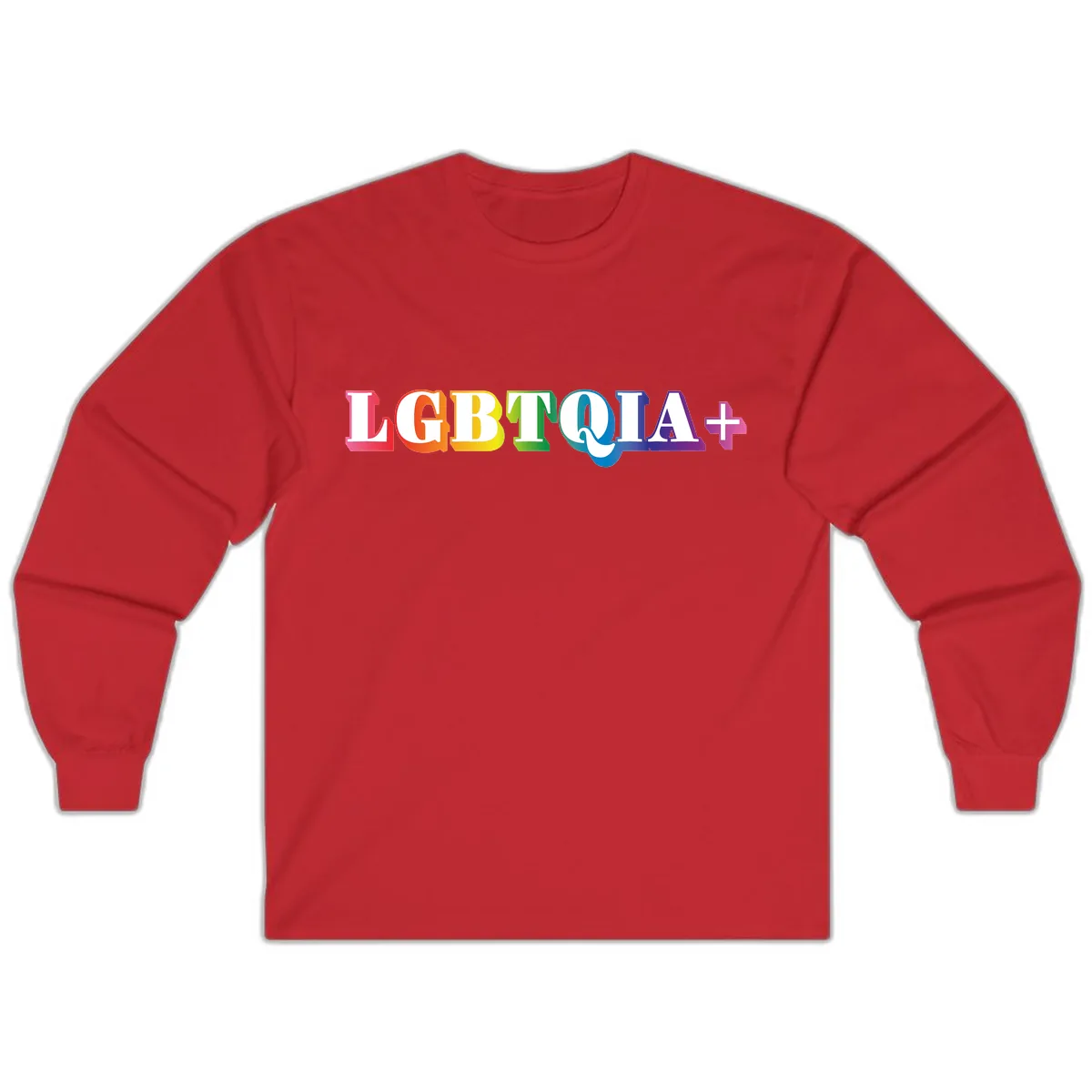 LGBTQIA Plus Pride Rainbow Text Long Sleeve in Red