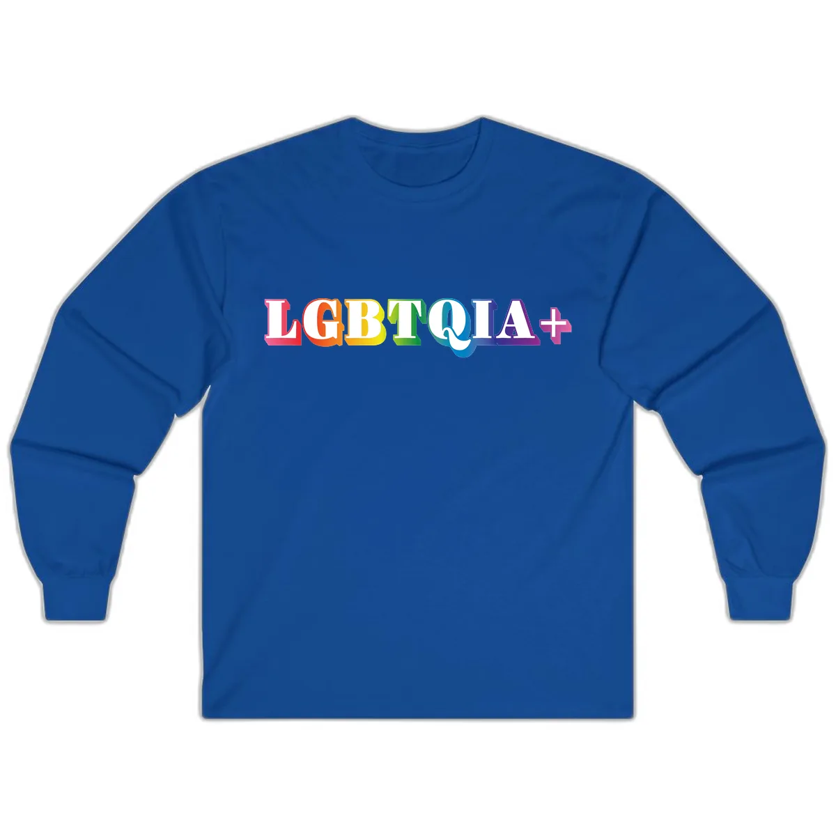 LGBTQIA Plus Pride Rainbow Text Long Sleeve in Royal