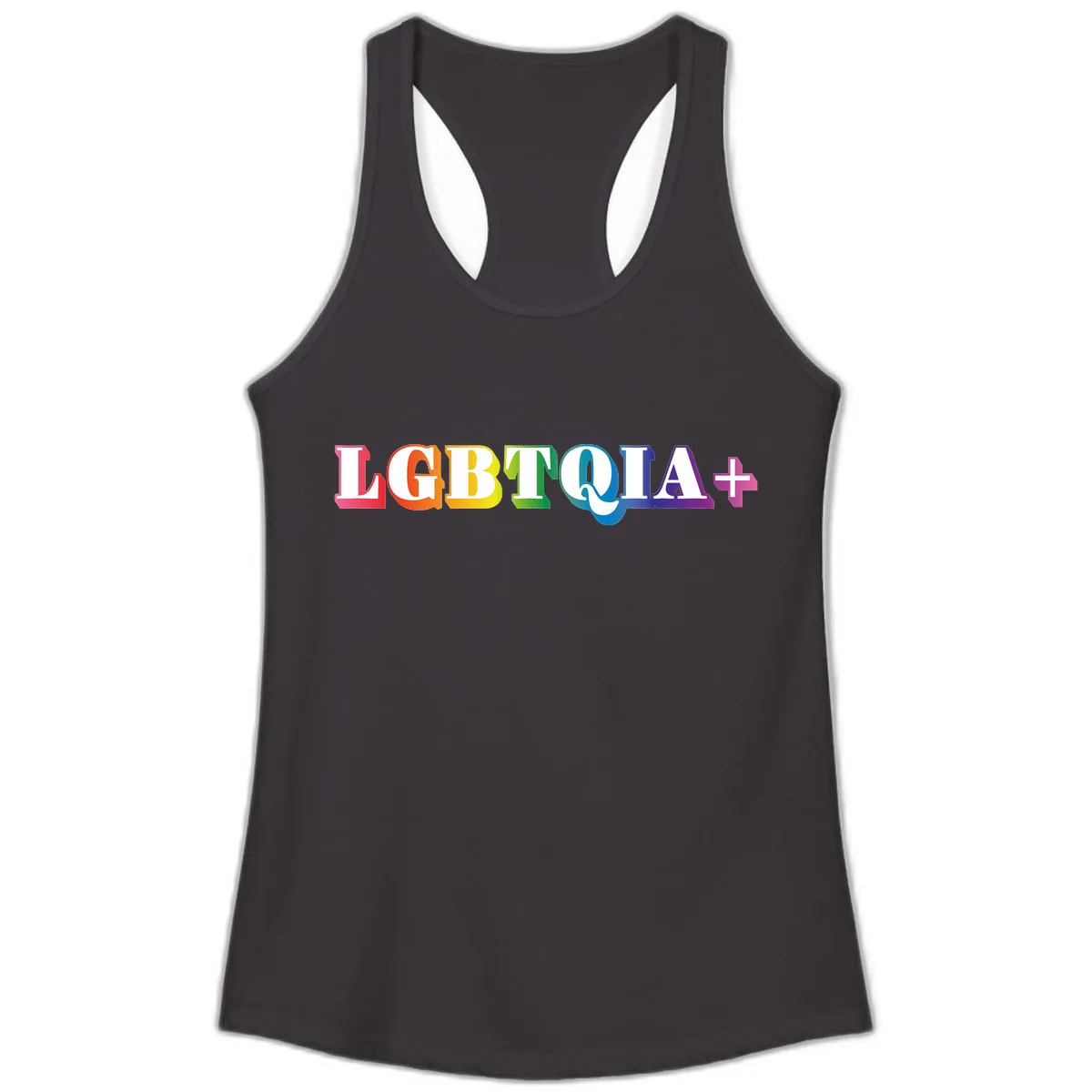 LGBTQIA Plus Pride Rainbow Text Ladies Tank in Black