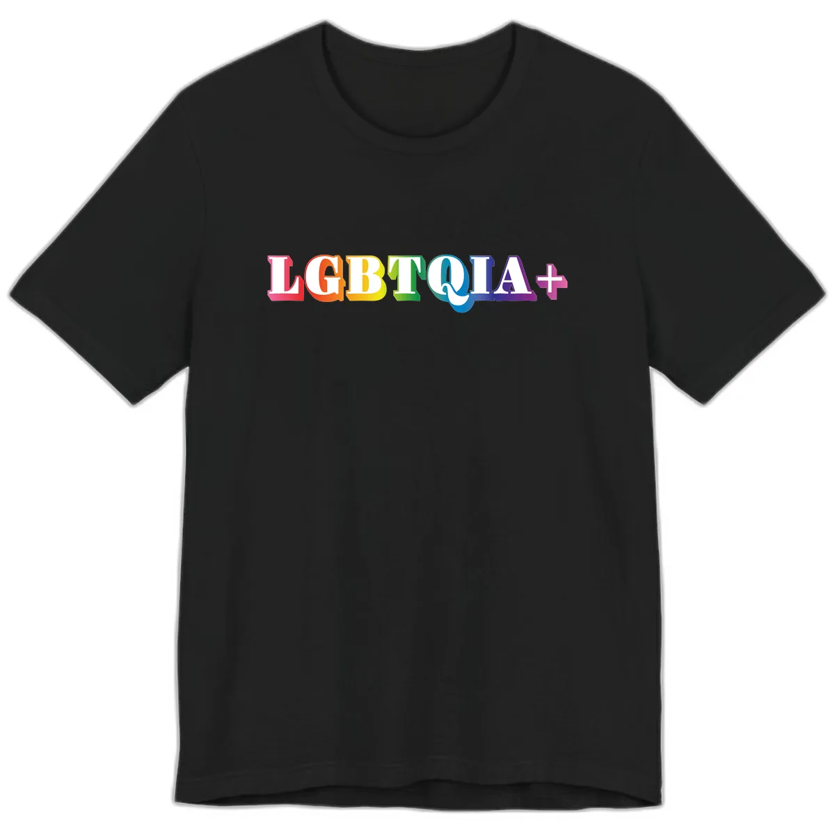 LGBTQIA Plus Pride Rainbow Text Premium T-Shirt in Black