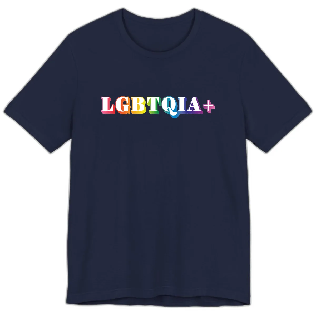 LGBTQIA Plus Pride Rainbow Text Premium T-Shirt in Navy