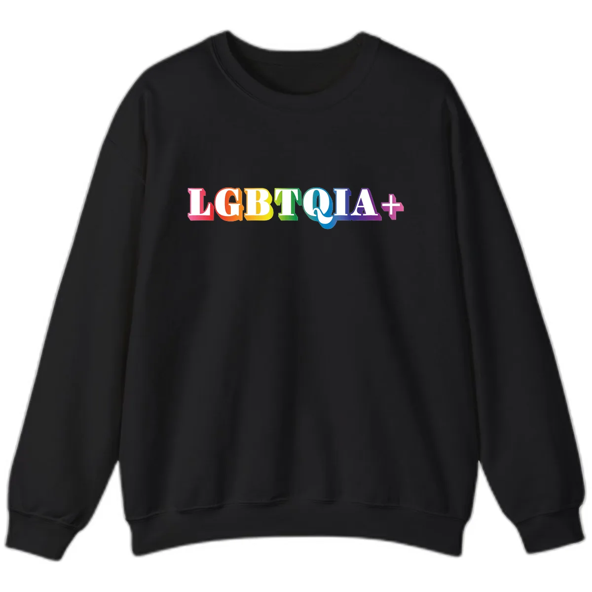 LGBTQIA Plus Pride Rainbow Text Sweatshirt in Black