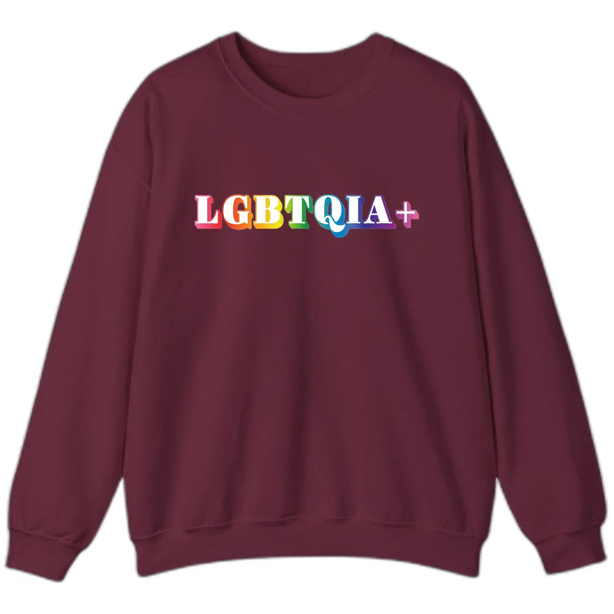 LGBTQIA Plus Pride Rainbow Text Sweatshirt in Maroon