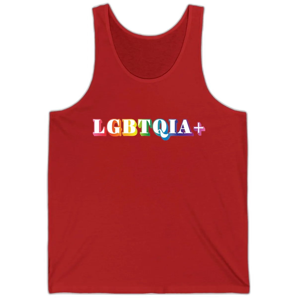 LGBTQIA Plus Pride Rainbow Text Tank in Red