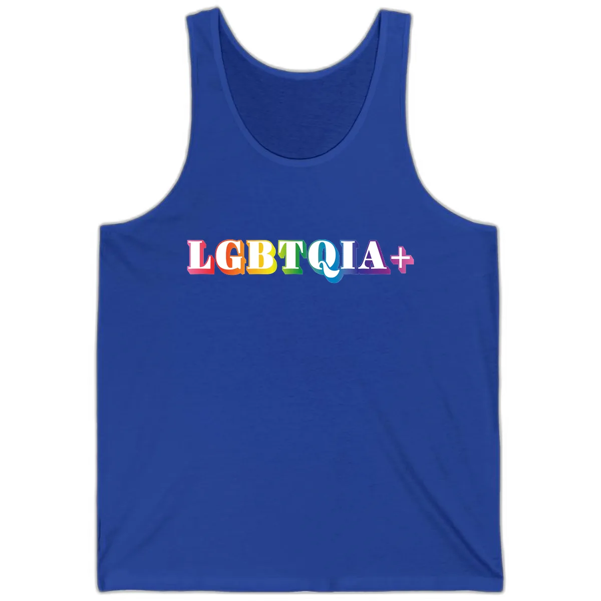 LGBTQIA Plus Pride Rainbow Text Tank in True Royal