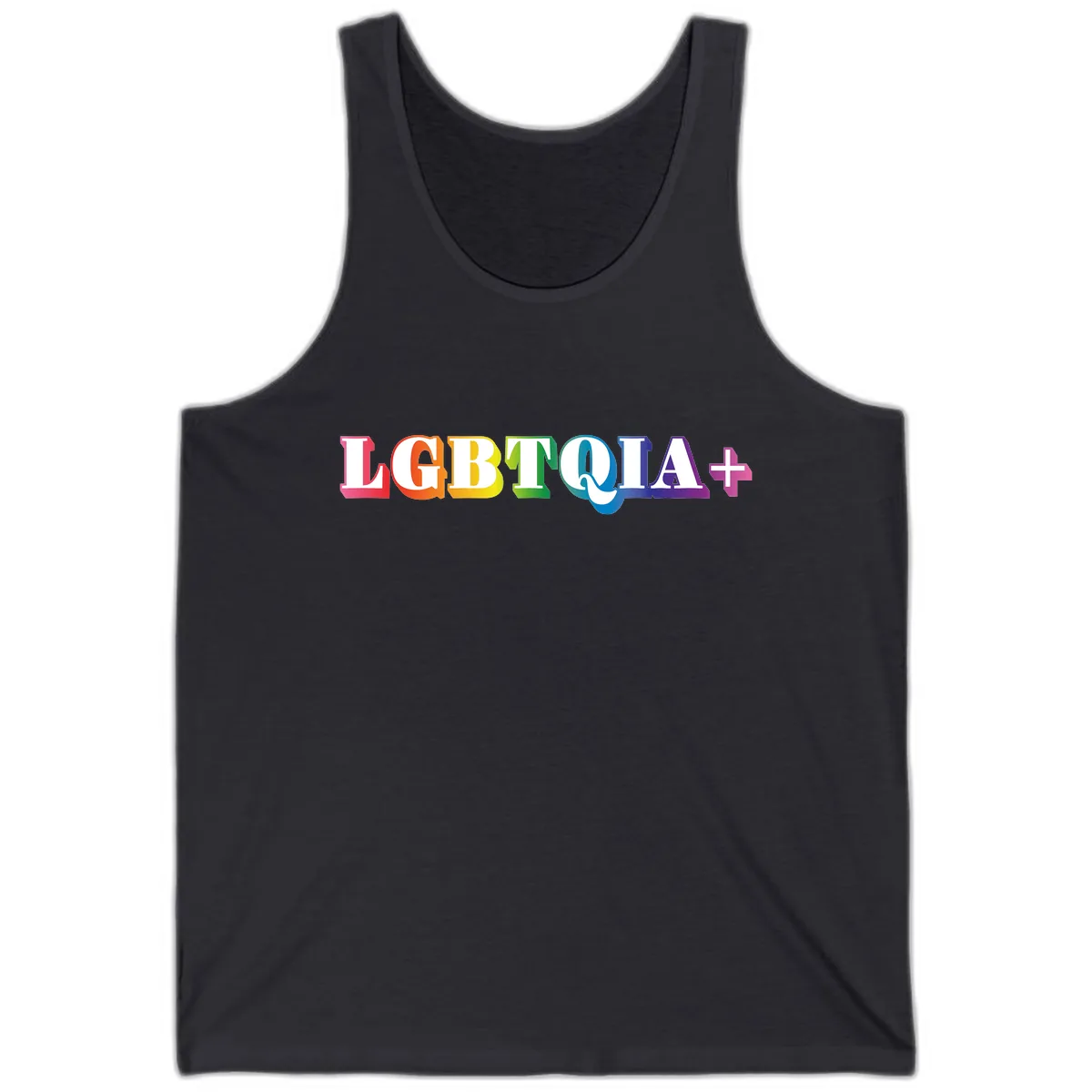 LGBTQIA Plus Pride Rainbow Text Tank in Dark Grey