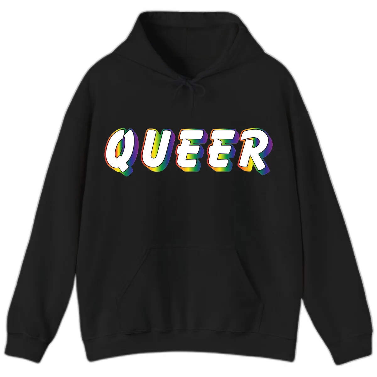 Queer Pride Rainbow Letter Design Hoodie in Black