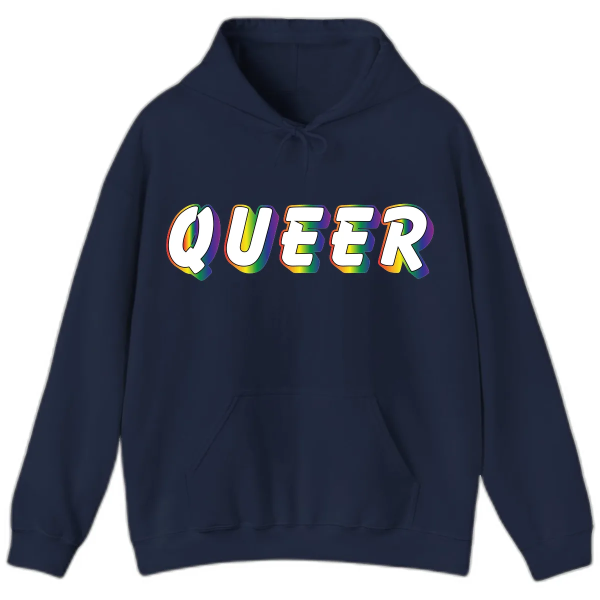 Queer Pride Rainbow Letter Design Hoodie in Navy