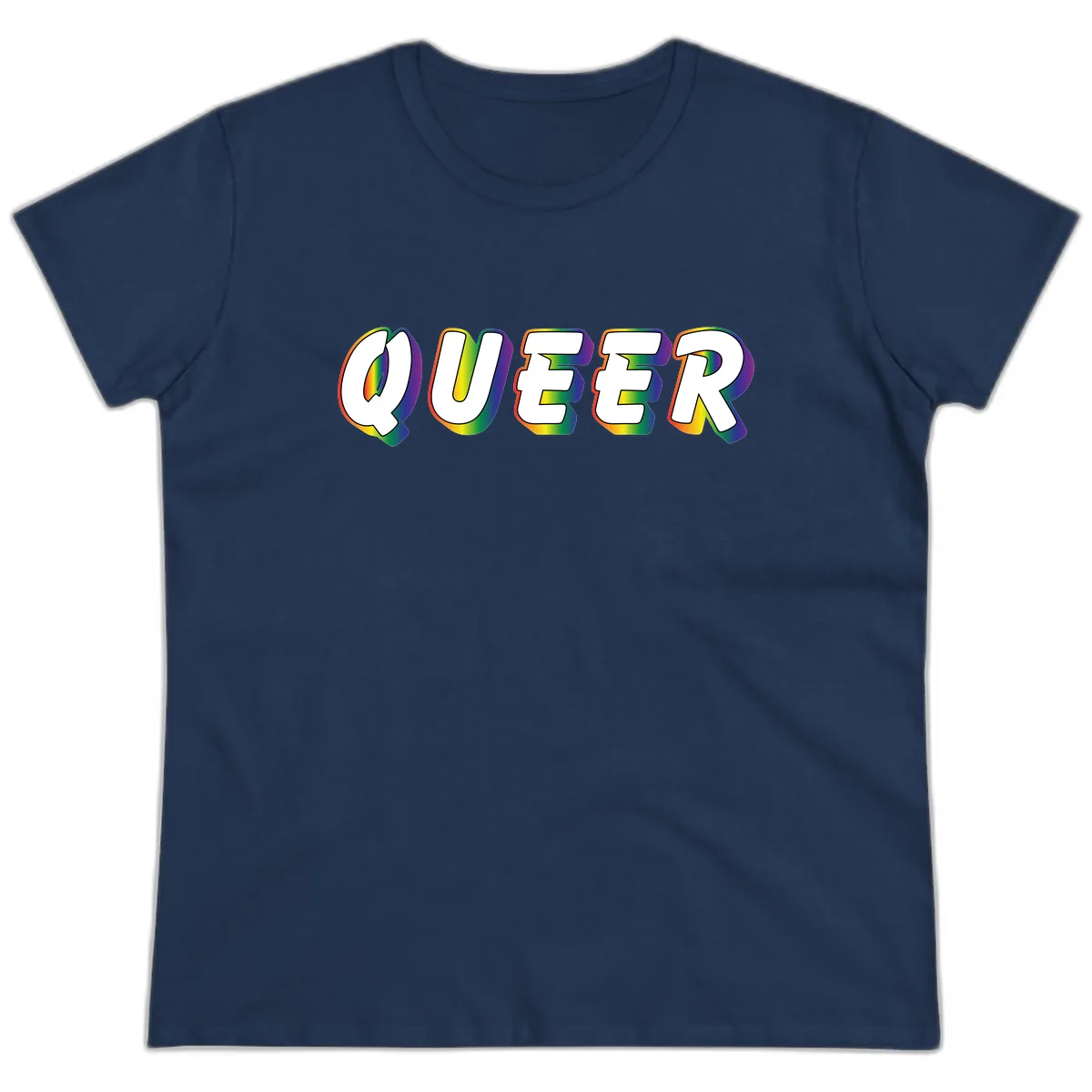 Queer Pride Rainbow Letter Design Ladies Tee in Navy