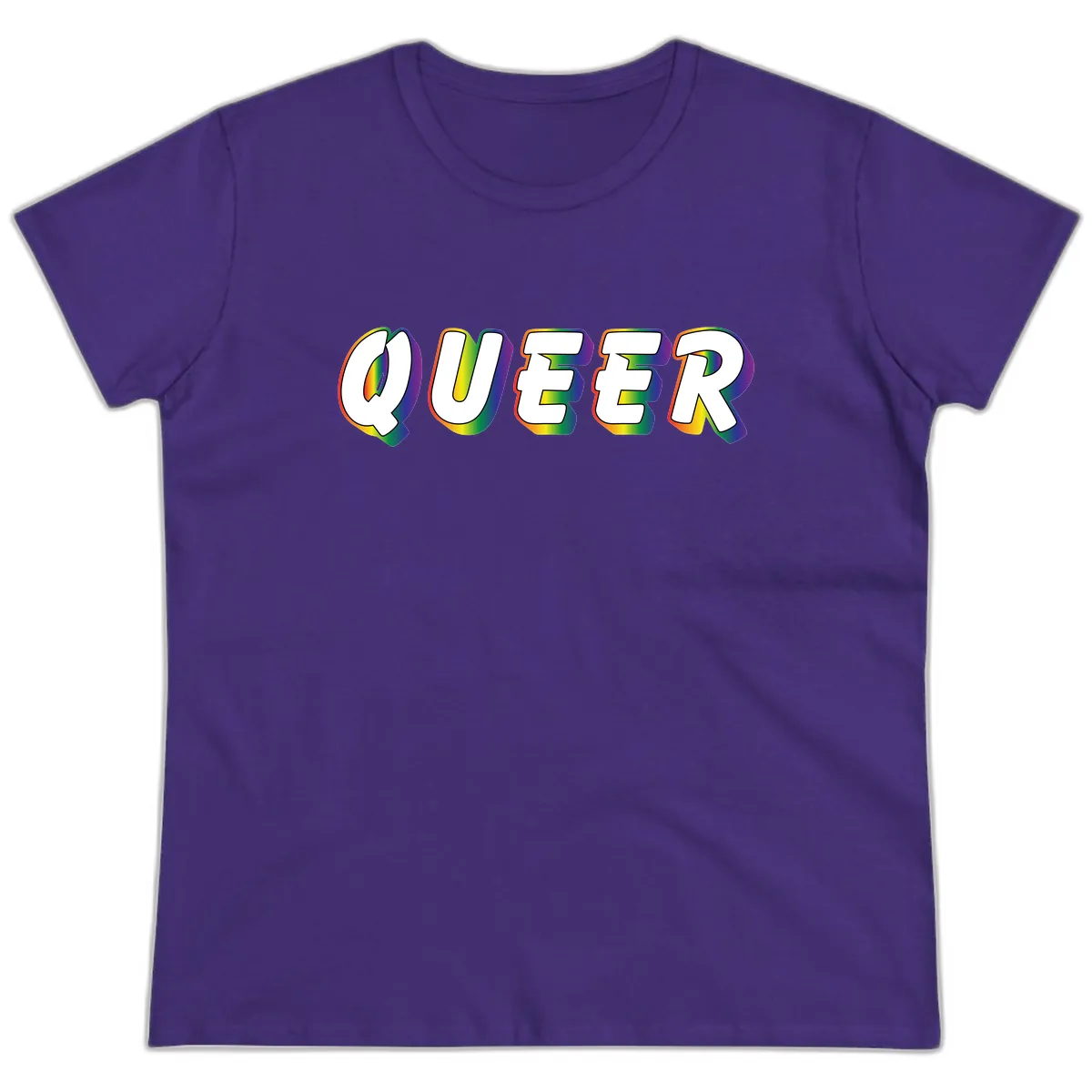 Queer Pride Rainbow Letter Design Ladies Tee in Purple