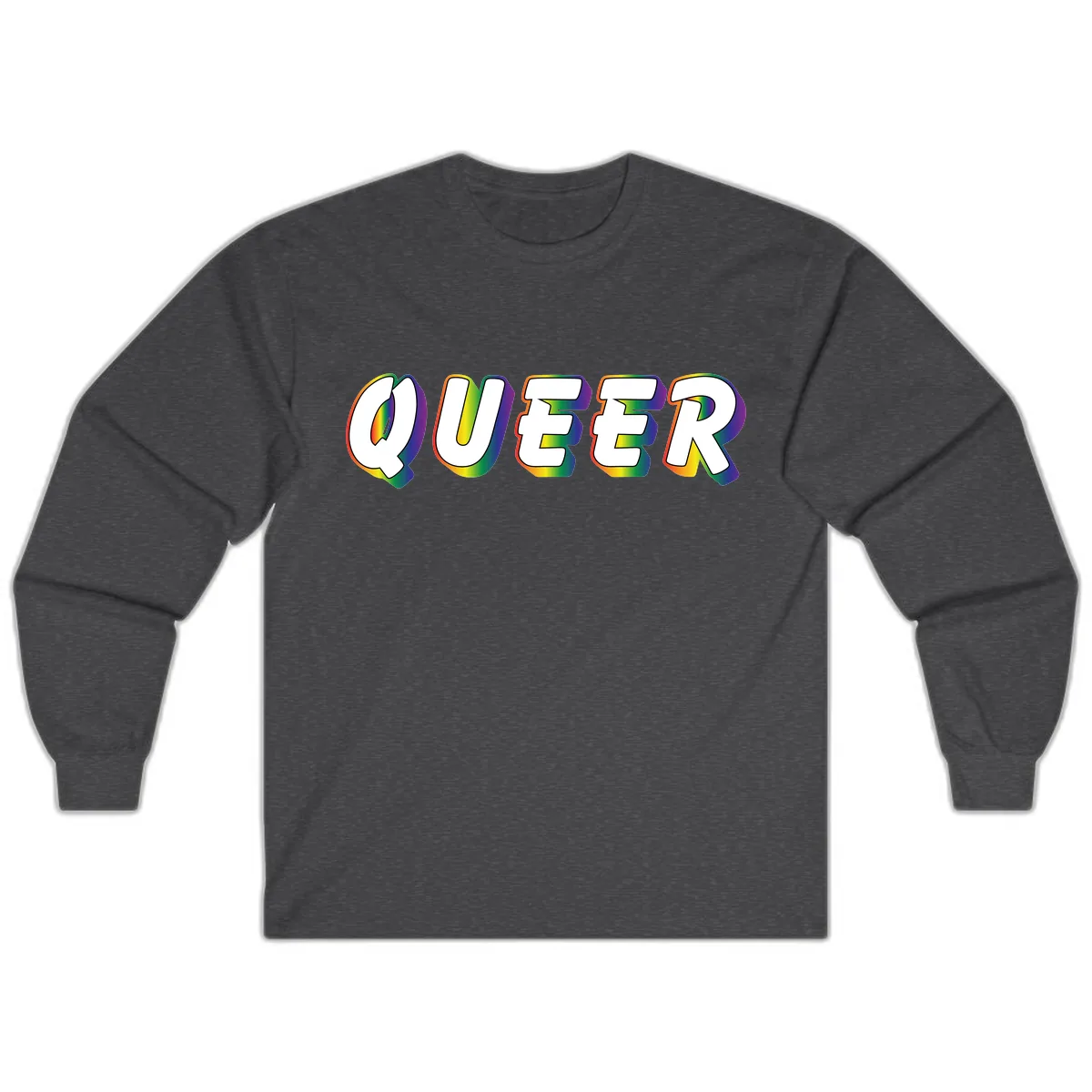 Queer Pride Rainbow Letter Design Long Sleeve in Dark Heather