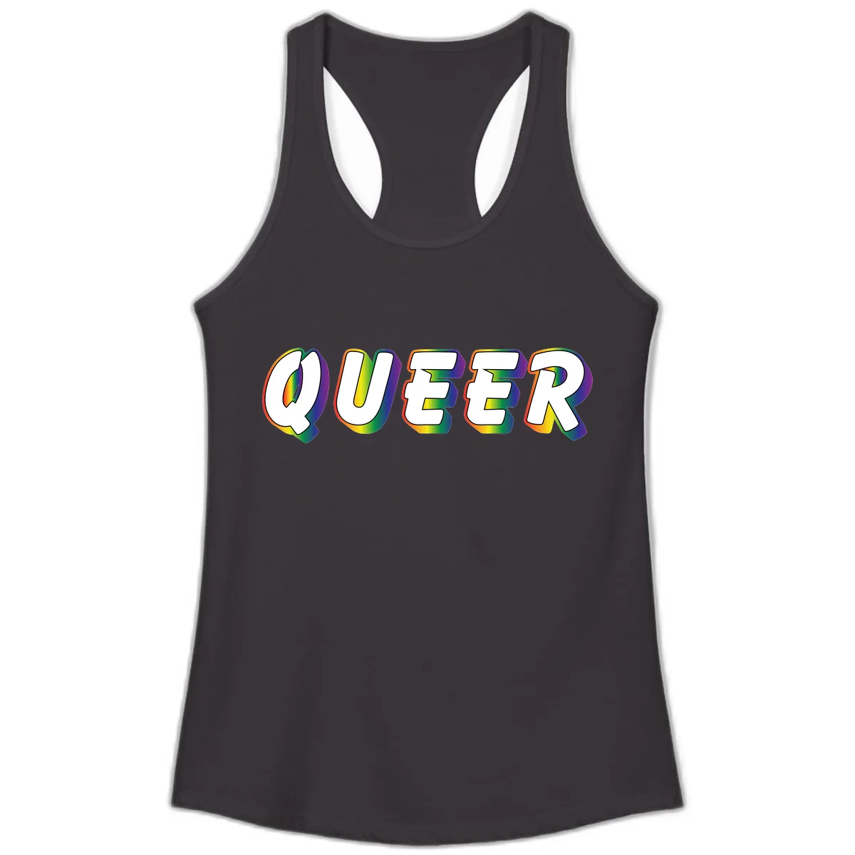Queer Pride Rainbow Letter Design Ladies Tank in Black