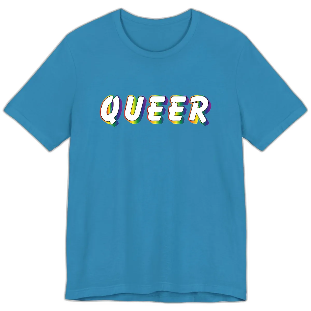Queer Pride Rainbow Letter Design Premium T-Shirt in Aqua