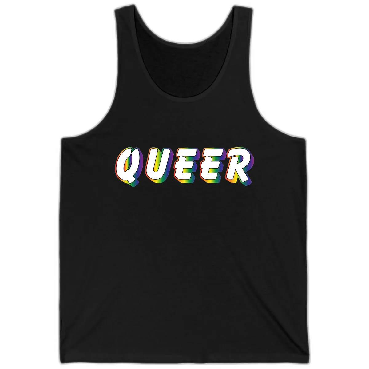 Queer Pride Rainbow Letter Design Tank in Black