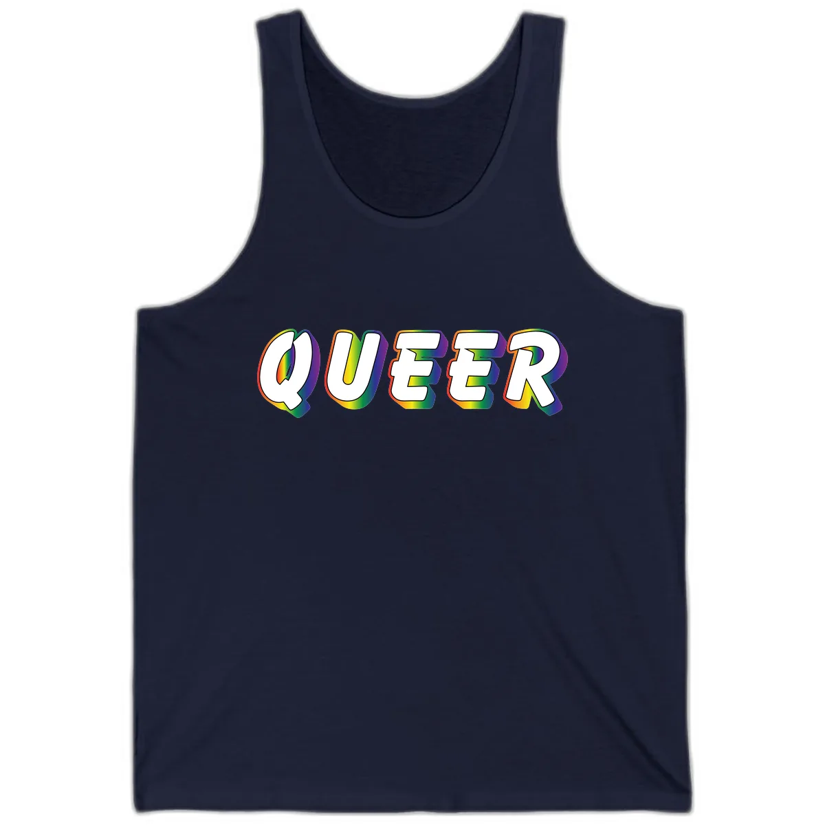 Queer Pride Rainbow Letter Design Tank in Navy