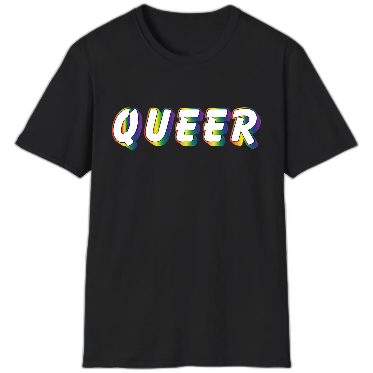 Queer Pride Rainbow Letter Design T-Shirt in Black