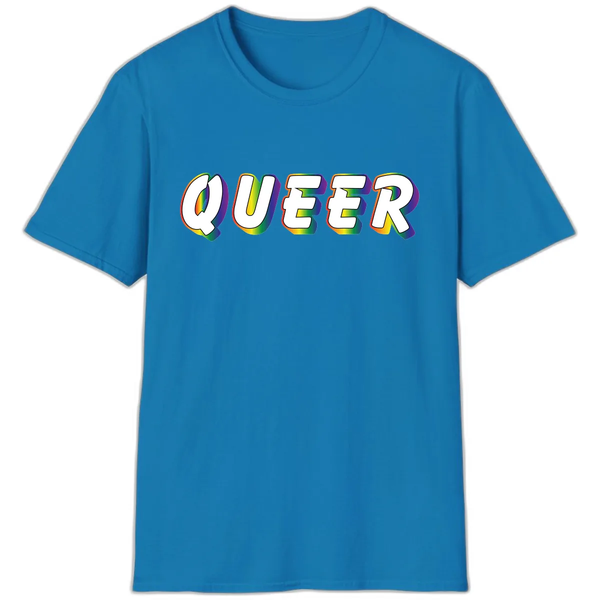Queer Pride Rainbow Letter Design T-Shirt in Sapphire
