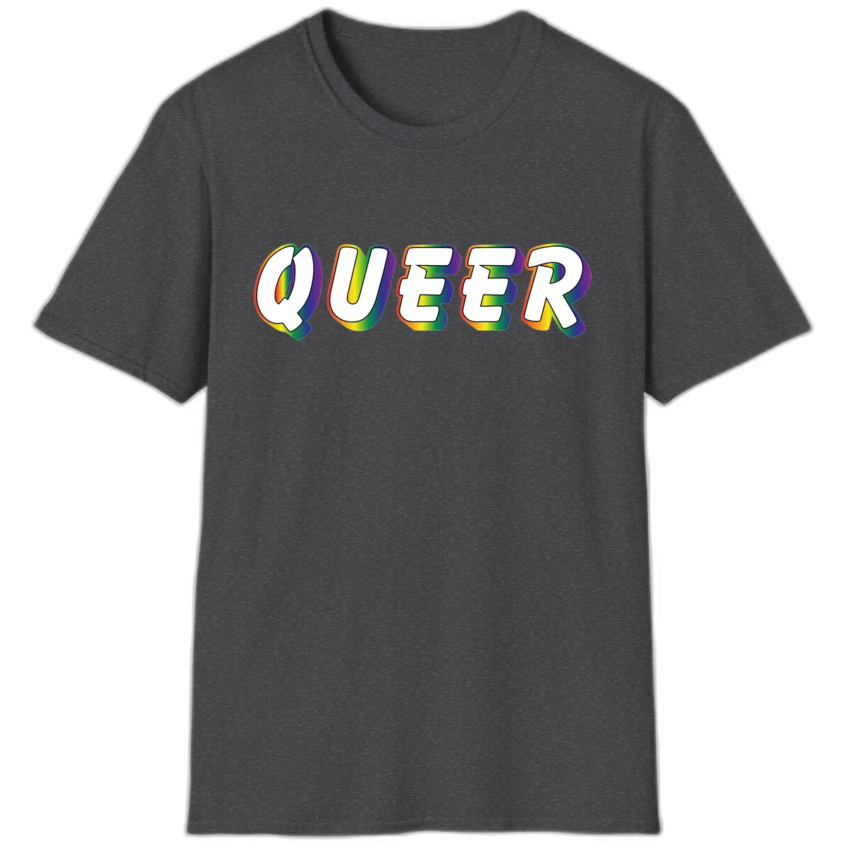 Queer Pride Rainbow Letter Design T-Shirt in Dark Heather