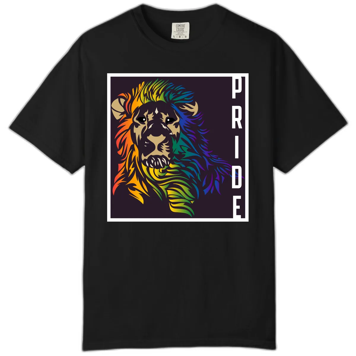 Rainbow Pride Lion Comfort Color in Black