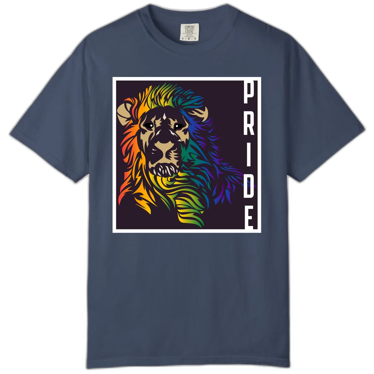 Rainbow Pride Lion Comfort Color in Midnight
