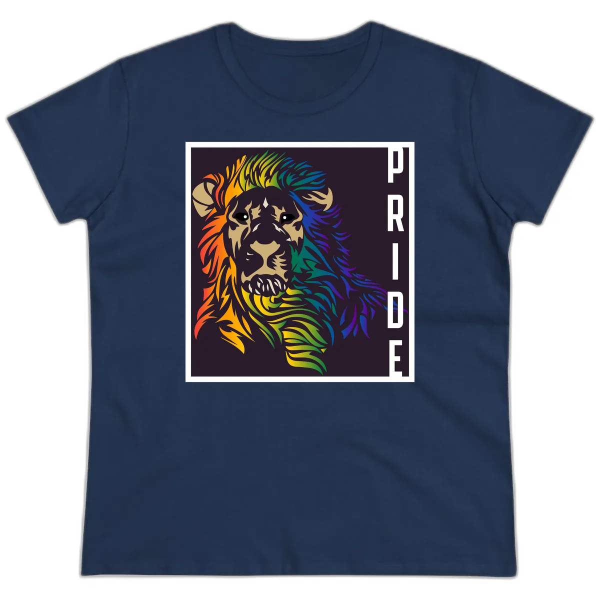 Rainbow Pride Lion Ladies Tee in Navy