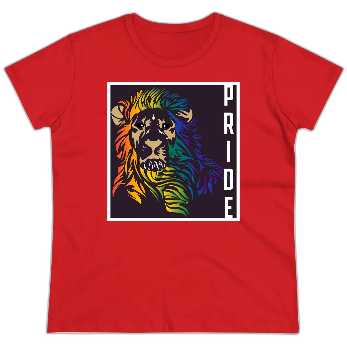 Rainbow Pride Lion Ladies Tee in Red