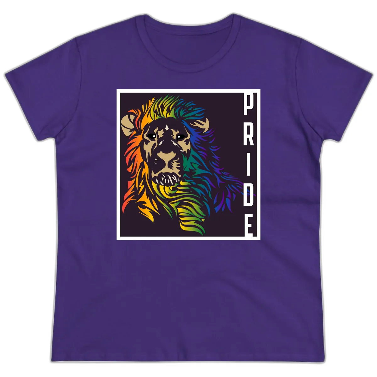 Rainbow Pride Lion Ladies Tee in Purple