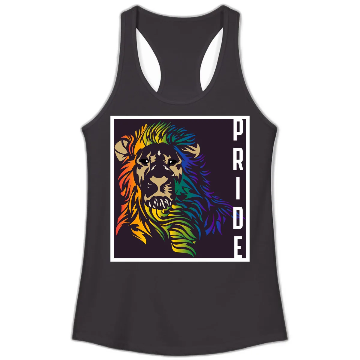 Rainbow Pride Lion Ladies Tank in Black
