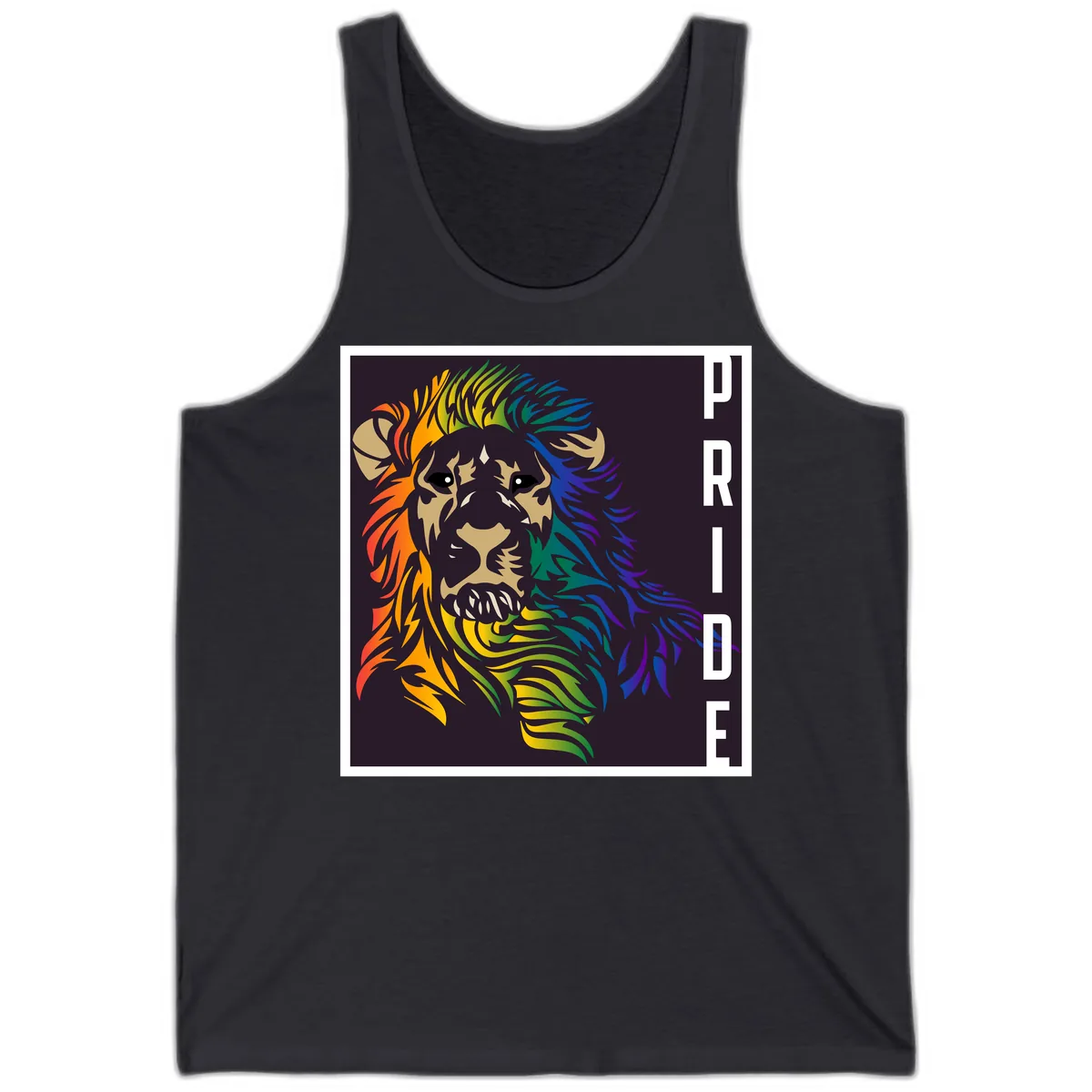 Rainbow Pride Lion Tank in Dark Grey