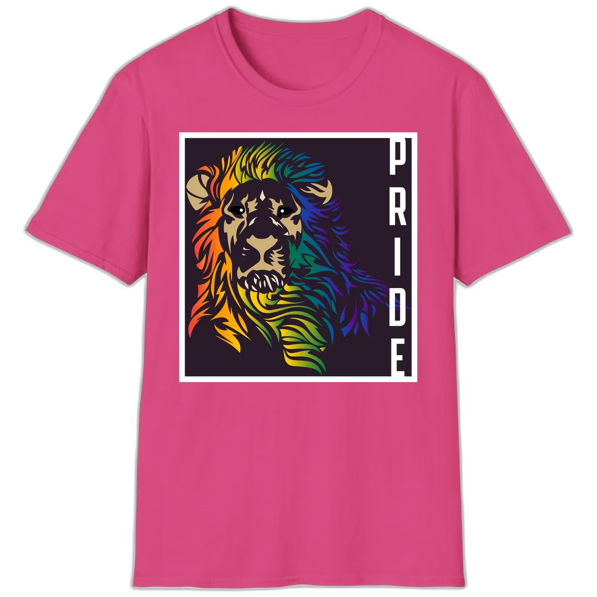 Rainbow Pride Lion T-Shirt in Heliconia